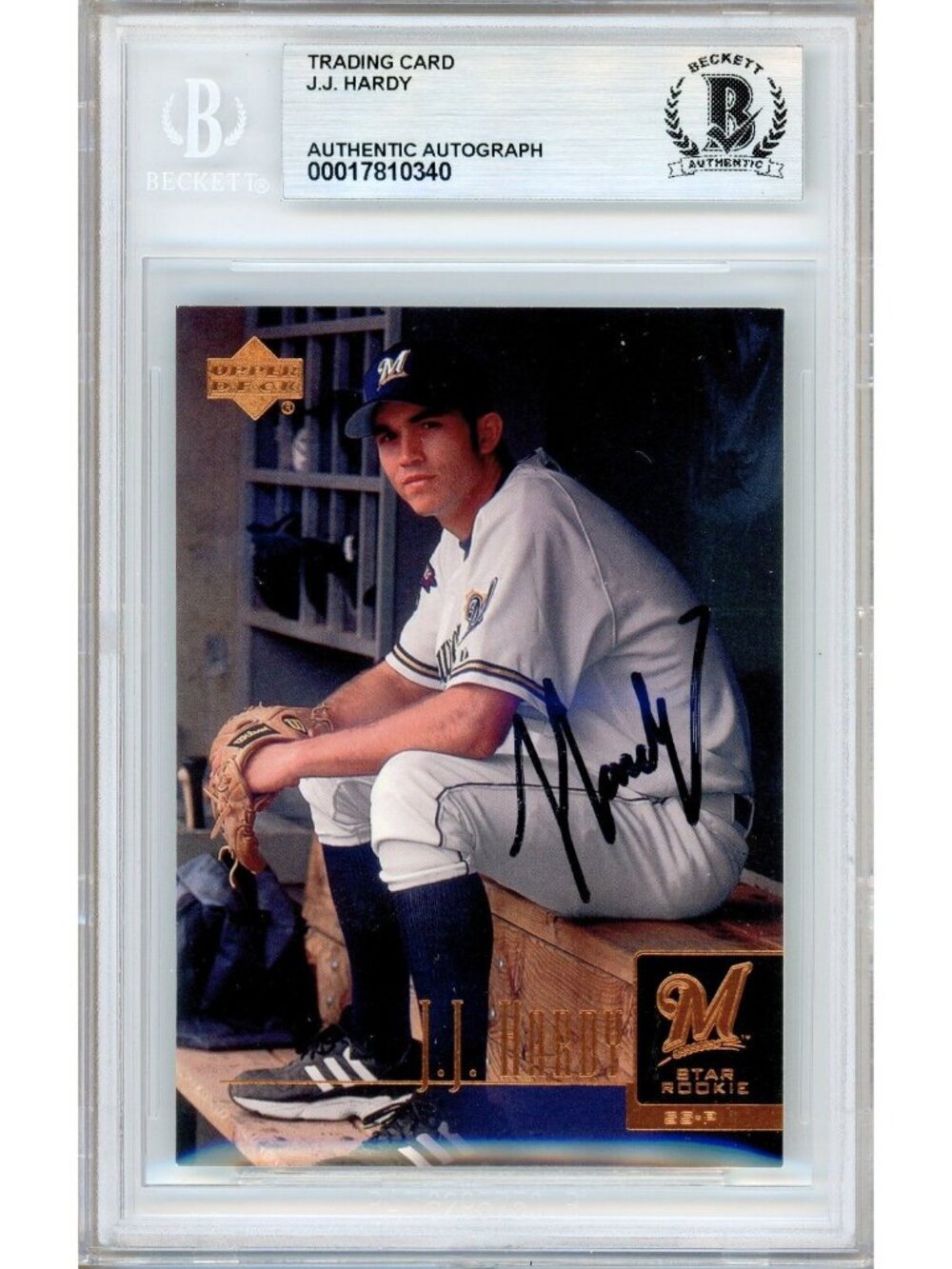 JJ Hardy Signed 2001 Upper Deck #22 RC Brewers Beckett BAS Slabbed Auto MLB